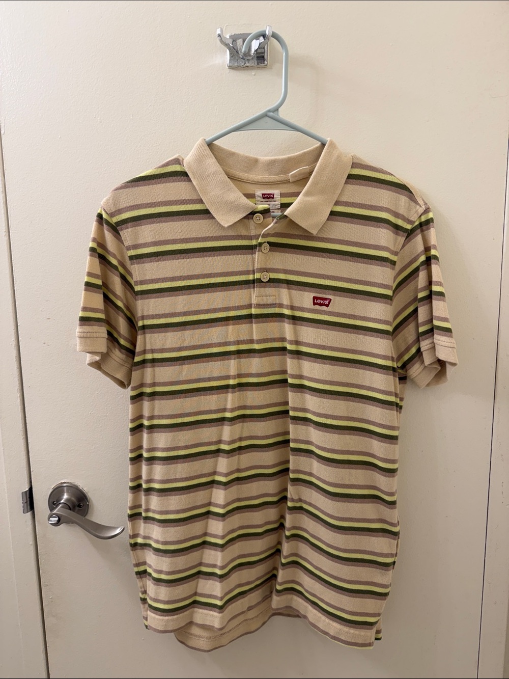 Levi's Beige Polo with Olive & Brown Stripes